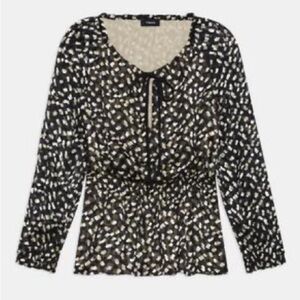 Black Printed Tie Neck Silk Theory Top NWT